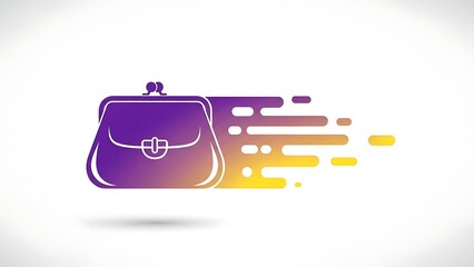 Vibrant purple purse with dynamic yellow and orange gradient lines