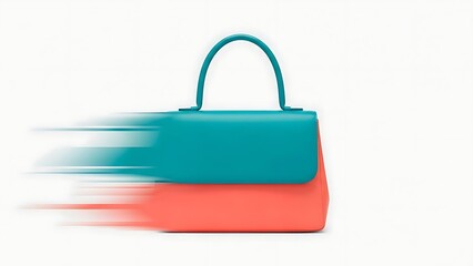 Vibrant teal and coral handbag in motion with blurred speed effect