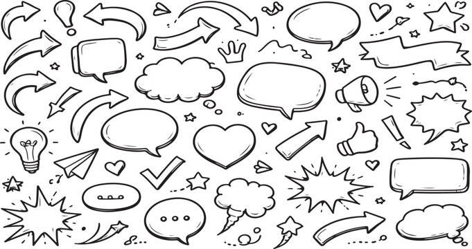 A collection of various cartoon speech bubbles icons and symbols for creative expression and communication