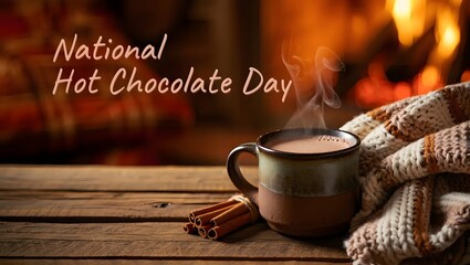 Warm hot chocolate with cinnamon sticks and cozy knitwear