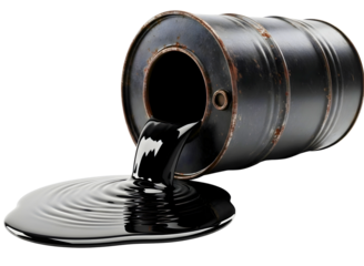 Oil pouring out of a black barrel on white isolated on transparent background