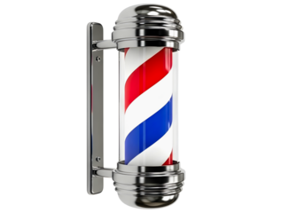 Barber pole with chrome base isolated on transparent background