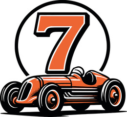 Racing Number 7 Go Kart Orange Vintage Vector
