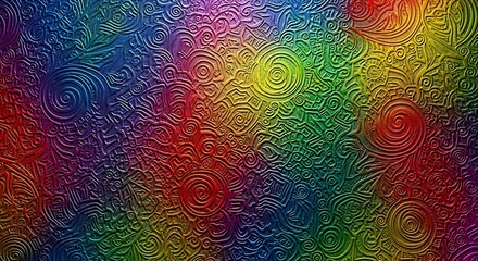 Abstract rainbow pattern with textured floral details and vibrant colors