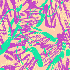 Seamless abstract pattern with wave shapes and grunge splashes. Urban modern design