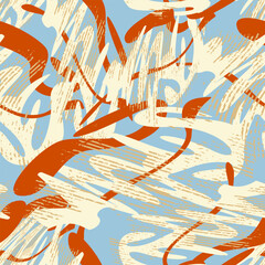 Seamless abstract pattern with wave shapes and grunge splashes. Urban modern design
