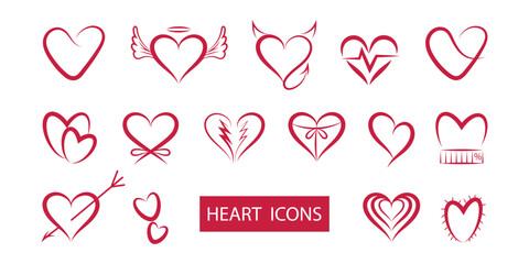 Set of heart icons . Concept of love and romance. Flat design. Heart and love. Vector design.