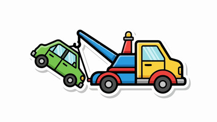 A cartoon tow truck hauls a green car with its boom © rumah