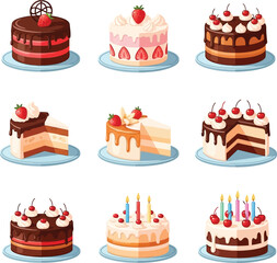Birthday cake elements collection, happy birthday party elements, birthday cake vector icon, birthday cake vector collection