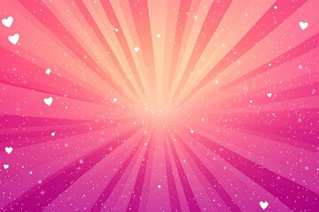 Glowing pink and magenta sunburst radiates brightly with scattered white hearts and shimmering magical sparkles
