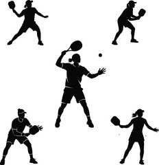 Pickleball Player Silhouettes Action 