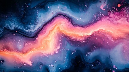 Glowing river of pink, orange, and blue hues sparkles through a dark starry cosmic expanse