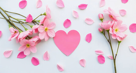 spring background with pink flowers heart