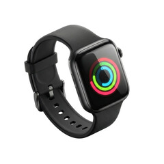 Fototapeta premium Black smartwatch with fitness activity rings isolated. Wearable technology concept.