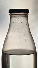 Glass bottle with water, condensation droplets forming