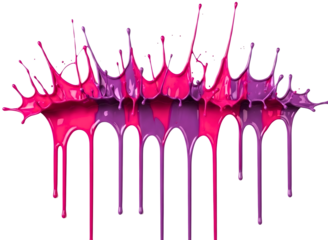 Vibrant pink and purple paint splashes on white isolated on transparent background