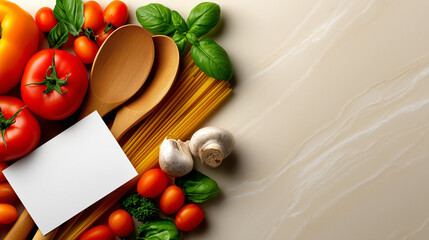 Gourmet Chef Workstation with Marble Countertop, Recipe Card, Utensils, and Ingredients