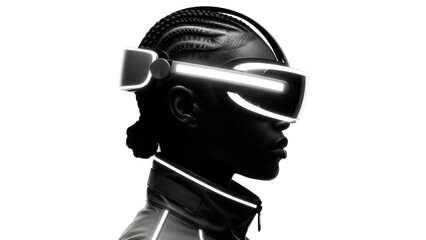 Futuristic VR headset user in cyber world