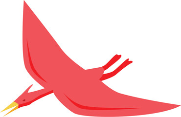 Minimalist vector illustration of a red pterodactyl flying against a white background © ylivdesign