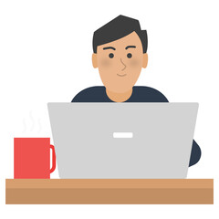 vector illustration of a man with laptop (remote worker)