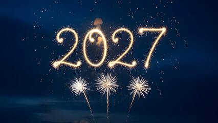 Sparkling fireworks display celebrating the year 2027 on a dark night sky