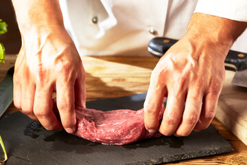 Preparing "piemontese" beef for cooking