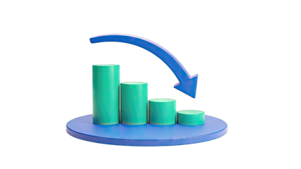 Declining Bar Chart with Downward Arrow