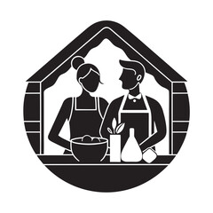 Couple Baking Together At Home Kitchen Silhouette