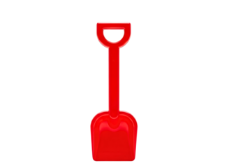 Red plastic shovel for kids isolated on transparent background