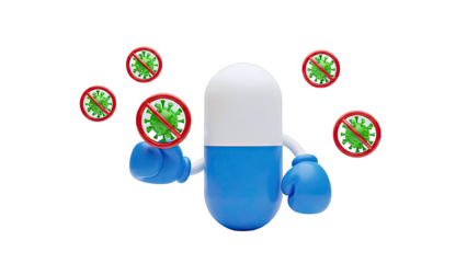 Pill Character Fighting Coronavirus