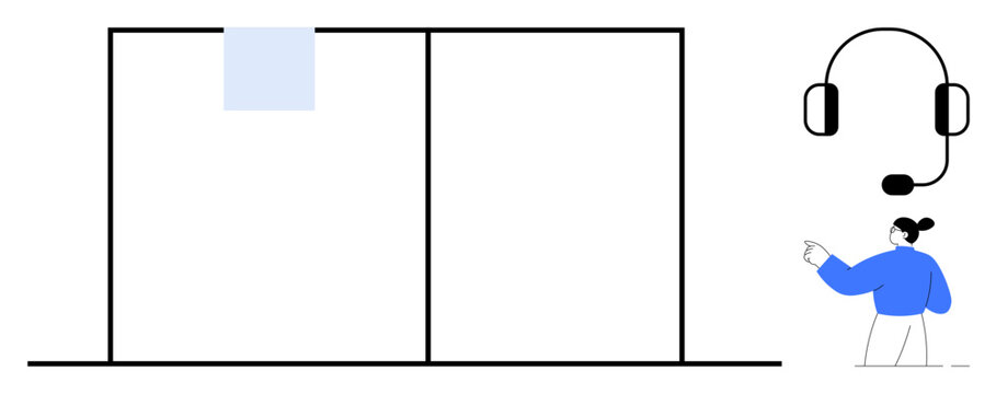 Customer support, communication services, helping hand, professional guidance, technical assistance, team collaboration. A headset and professional figure pointing. Customer support and communication - Powered by Adobe