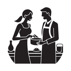 Couple Preparing Meal Together Home Kitchen Silhouette