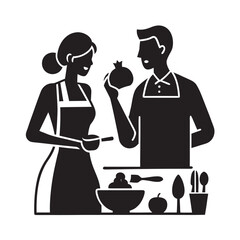 Couple Sharing Cooking Tasks In Kitchen Silhouette
