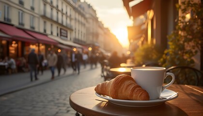  Parisian cafe breakfast at sunset on a bustling street