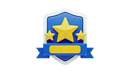 3D Badge with Three Yellow Stars and Blue Ribbon