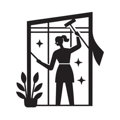 Cozy Home Window Cleaning Daily Routine Silhouette