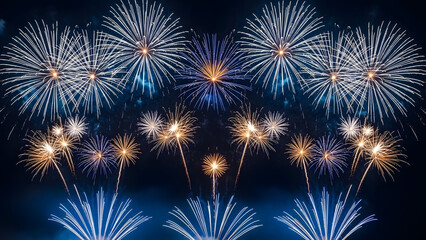 Vibrant fireworks display lighting up the night sky with dazzling colors and patterns