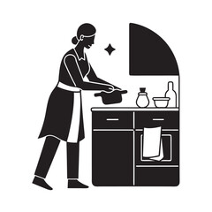 Cozy Kitchen Cleaning Daily Task Silhouette