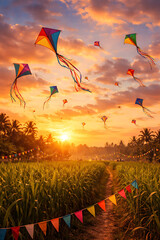 Traditional Indian Makar Sankranti Festival Joyful Celebration Scene