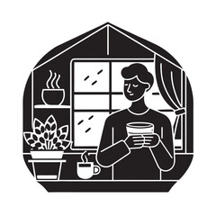 Cozy Kitchen Morning Coffee Moment Silhouette