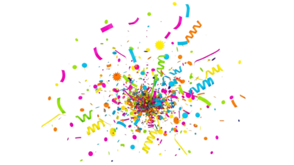 Explosion of colorful confetti and streamers against a black background for celebrations