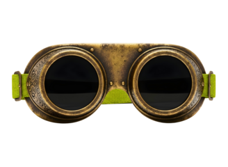 Vintage goggles with green straps isolated on transparent background
