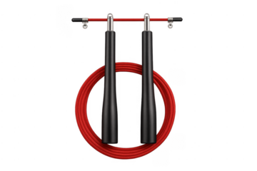 Red skipping rope with black handles for fitness training