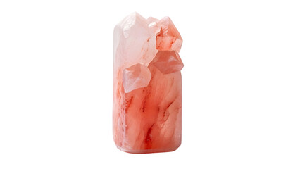 Fototapeta premium A pink crystal cluster with a rough natural surface and pointed tips on a black background