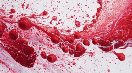 Abstract red liquid splash with dynamic flow and textured background