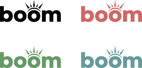 Typographic boom logo set featuring bold lowercase font with stylized sun explosion symbol in multiple modern color variations. © Bahadur