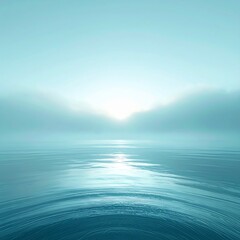Obraz premium Ocean Surface at Sunrise with Misty Mountains and Teal Toned Filter