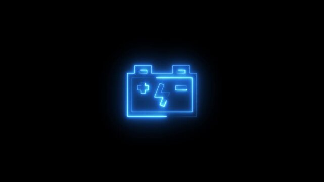 Blue Neon Car Battery Symbol With Lightning Bolt automotive