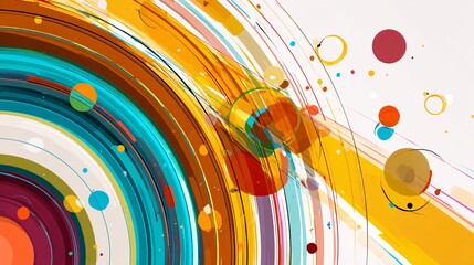 Abstract colorful circular motion design with dynamic fluid shapes and dots