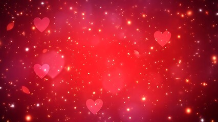 Valentine's day sparkling hearts background with red lights and love symbols